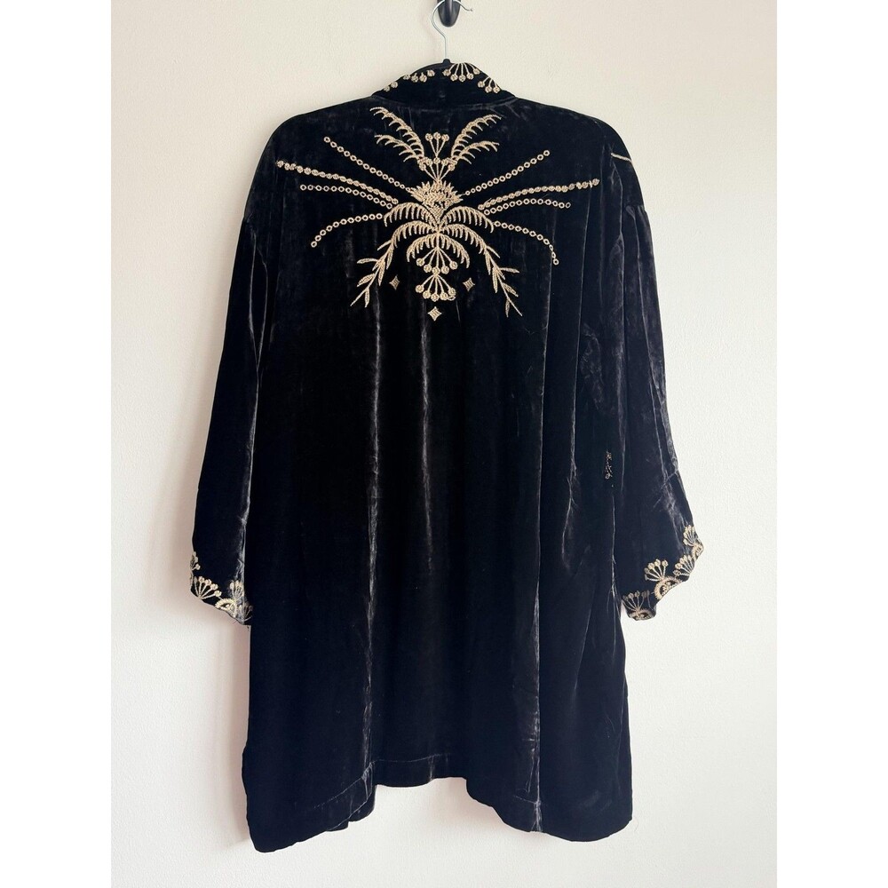 Johnny Was Kimono Jacket Womens Large Black Velvet Floral Embroidered Boho - Picture 5 of 10